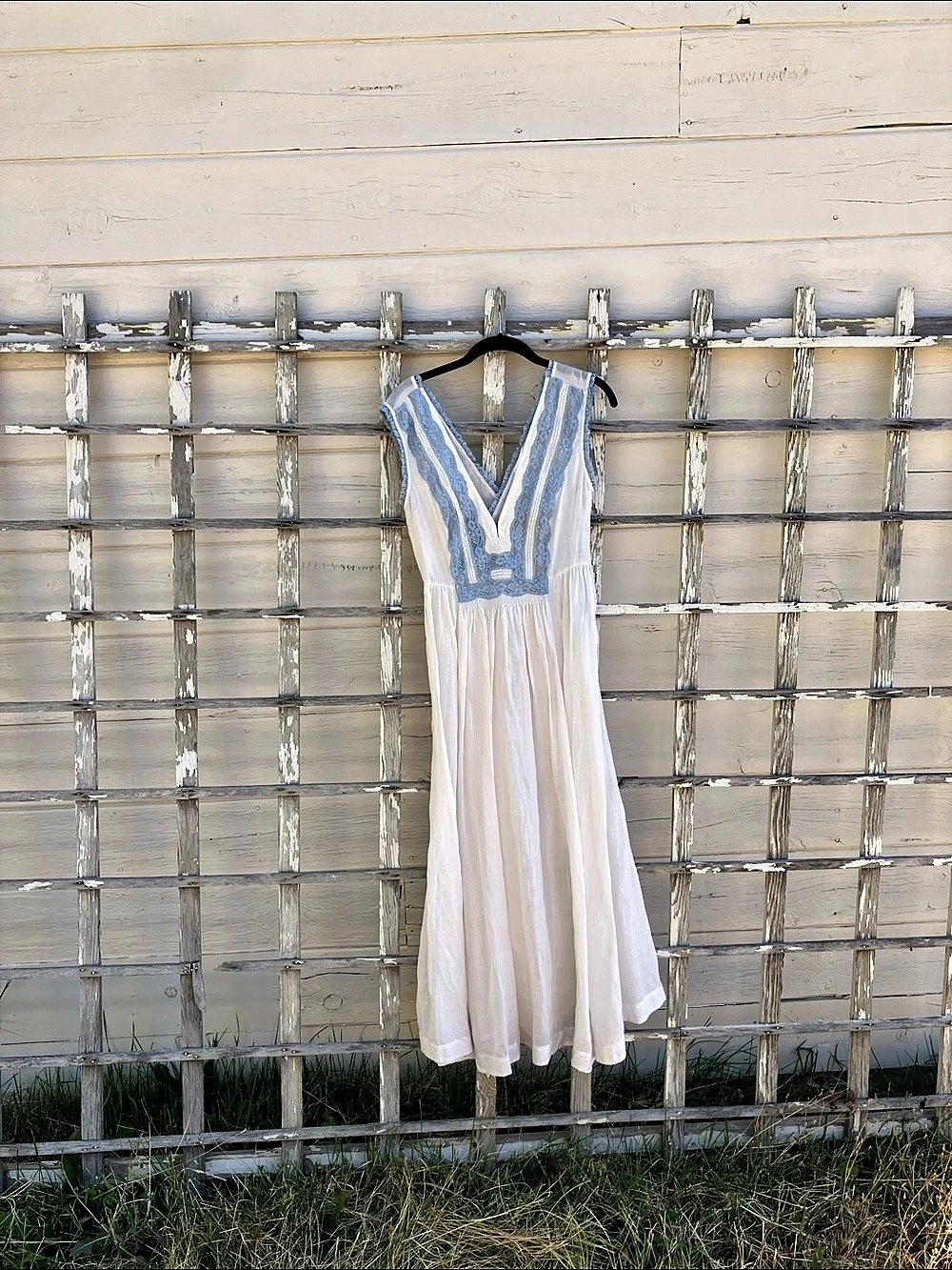 Dôen Victoria Dress Color Block Maxi White & Blue Small